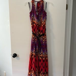 Digital Print Halter Maxi with Leather Belt